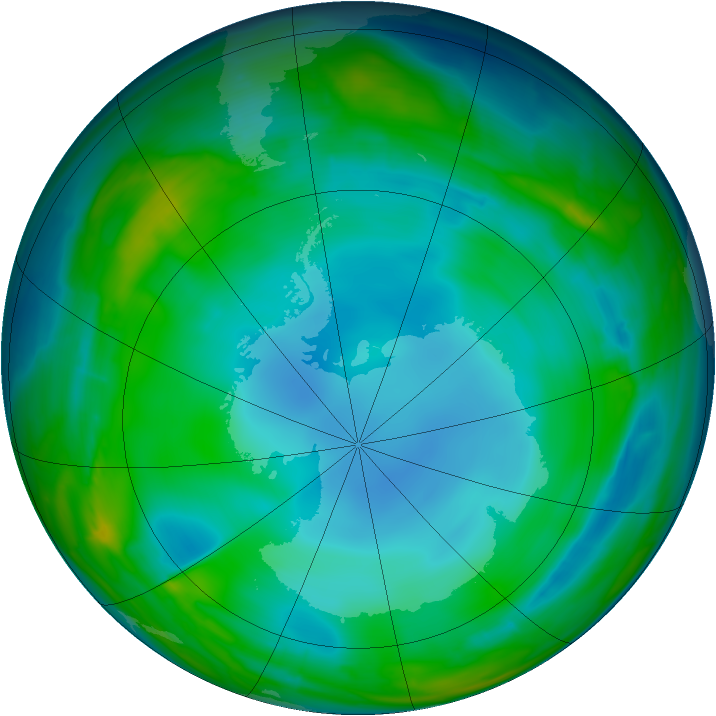 Antarctic ozone map for 09 June 2014